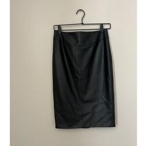 Karen Millen Black Faux Leather Pencil Skirt  Knee Length Zipper Back Size 6